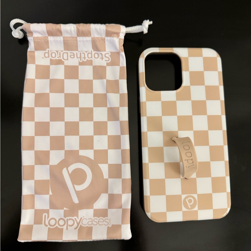 Tan & White Checkered iPhone 12 Pro Max Loopy Case